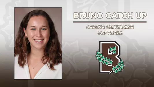 Head shot of softball's Karina Chavarria alongside a Brown Athletics logo