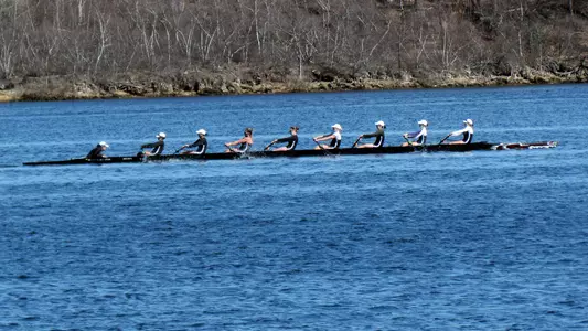 Brown women's crew races on the Seekonk River