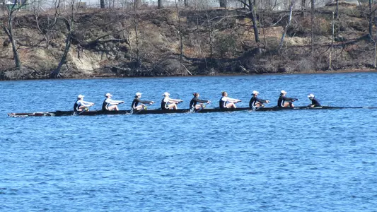 Brown women's crew races on the Seekonk River