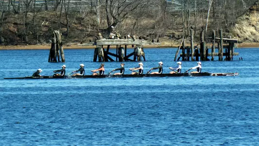 Brown women's crew races on the Seekonk River
