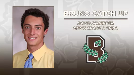 Head shot of men's track & field's David Scherrer alongside the Brown Athletics logo