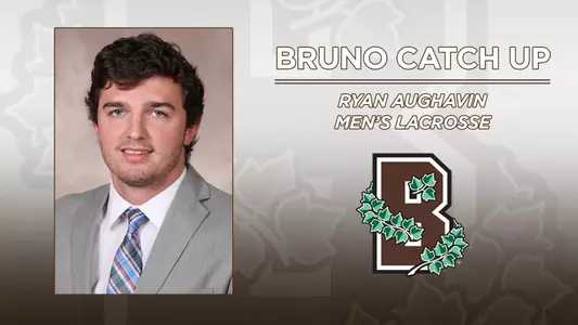 Head shot of men's lacrosse's Ryan Aughavin alongside the Brown Athletics logo