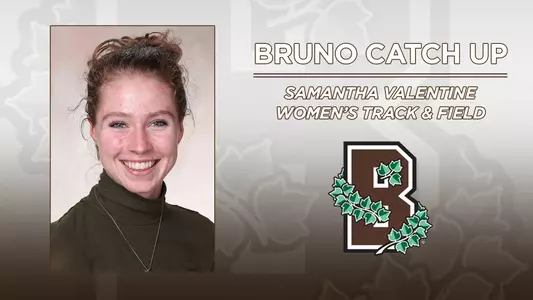 Head shot of women's track & field's Samantha Valentine alongside the Brown Athletics logo