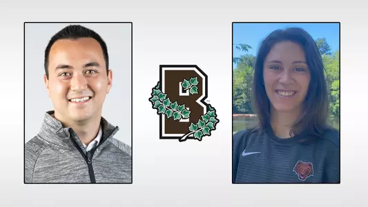 Head shot of Justin Simpson and Makenna Newkirk with Brown logo