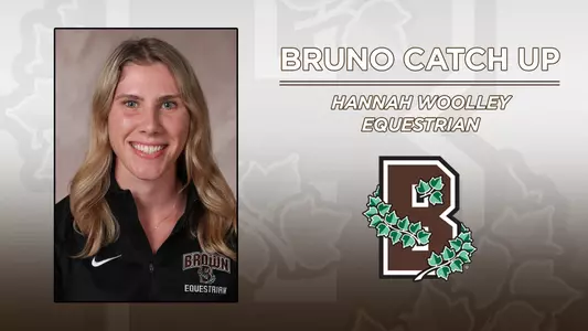 Head shot of equestrian's Hannah Woolley alongside a Brown Athletics logo