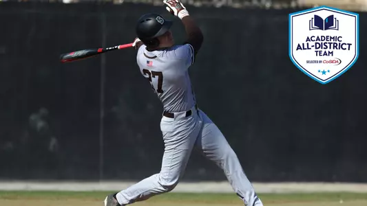 Baseball batter completes a swing