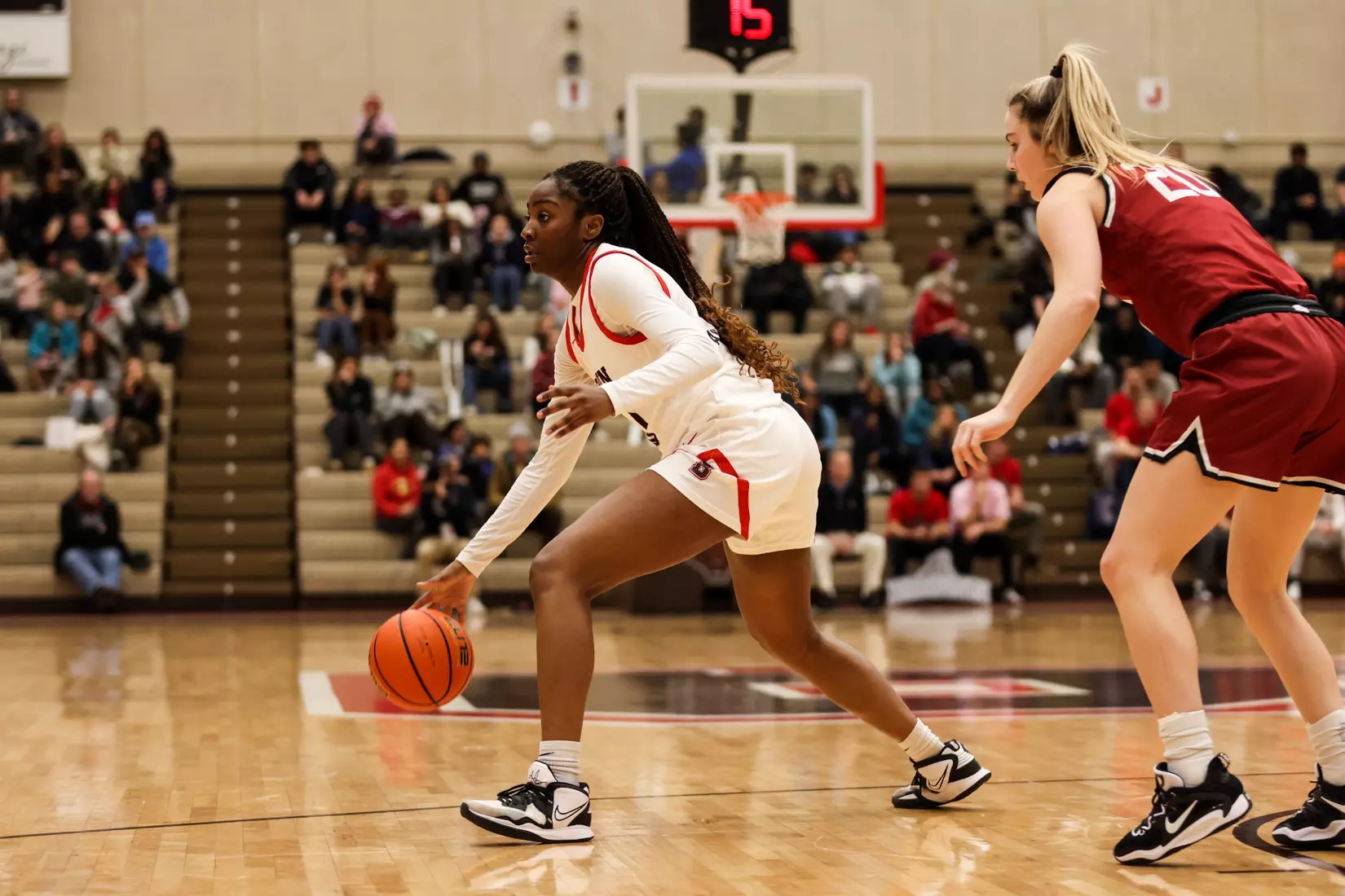Ada Anamekwe vs Harvard on February 4, 2023 in the Pizzitola Sports Center.