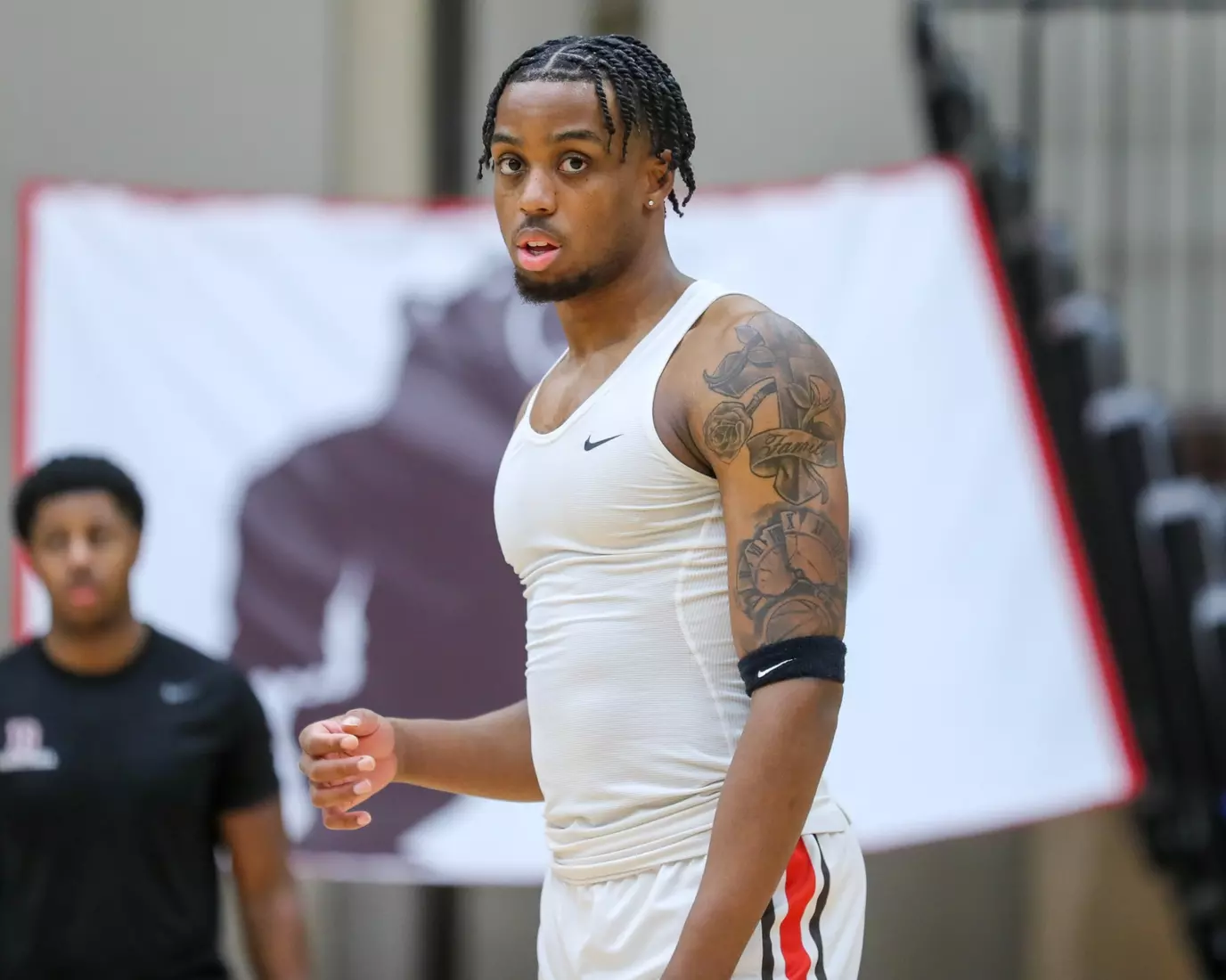 Kalu Anya pregame vs Yale. January 9, 2024 inside the Pizzitola Sports Center