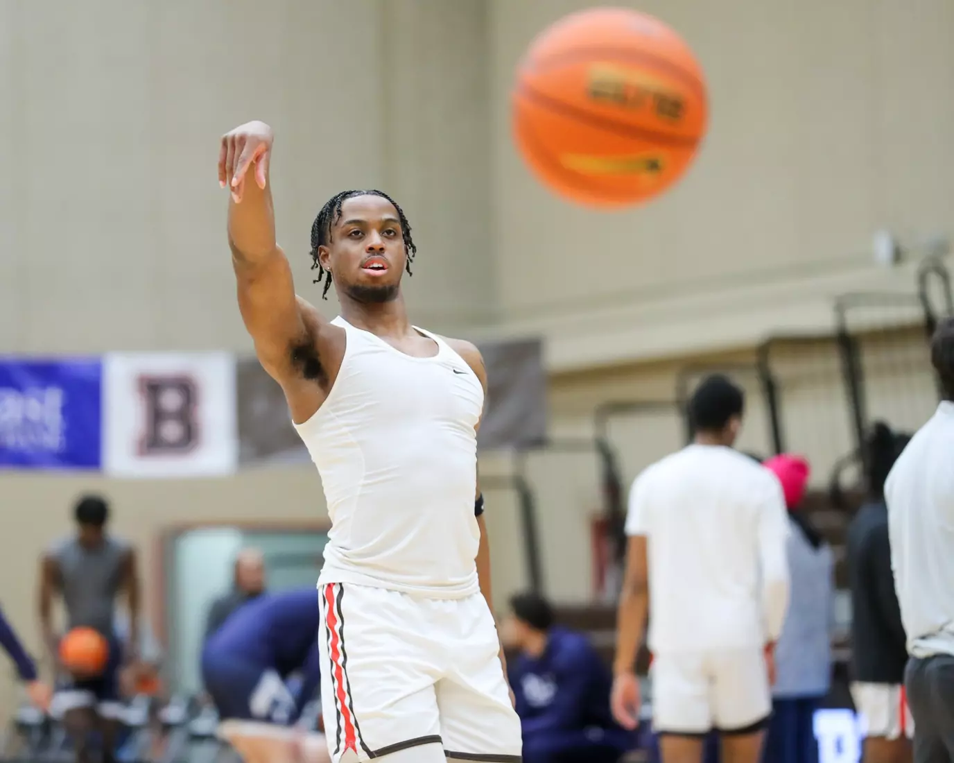 Kalu Anya pregame vs Yale. January 9, 2024 inside the Pizzitola Sports Center