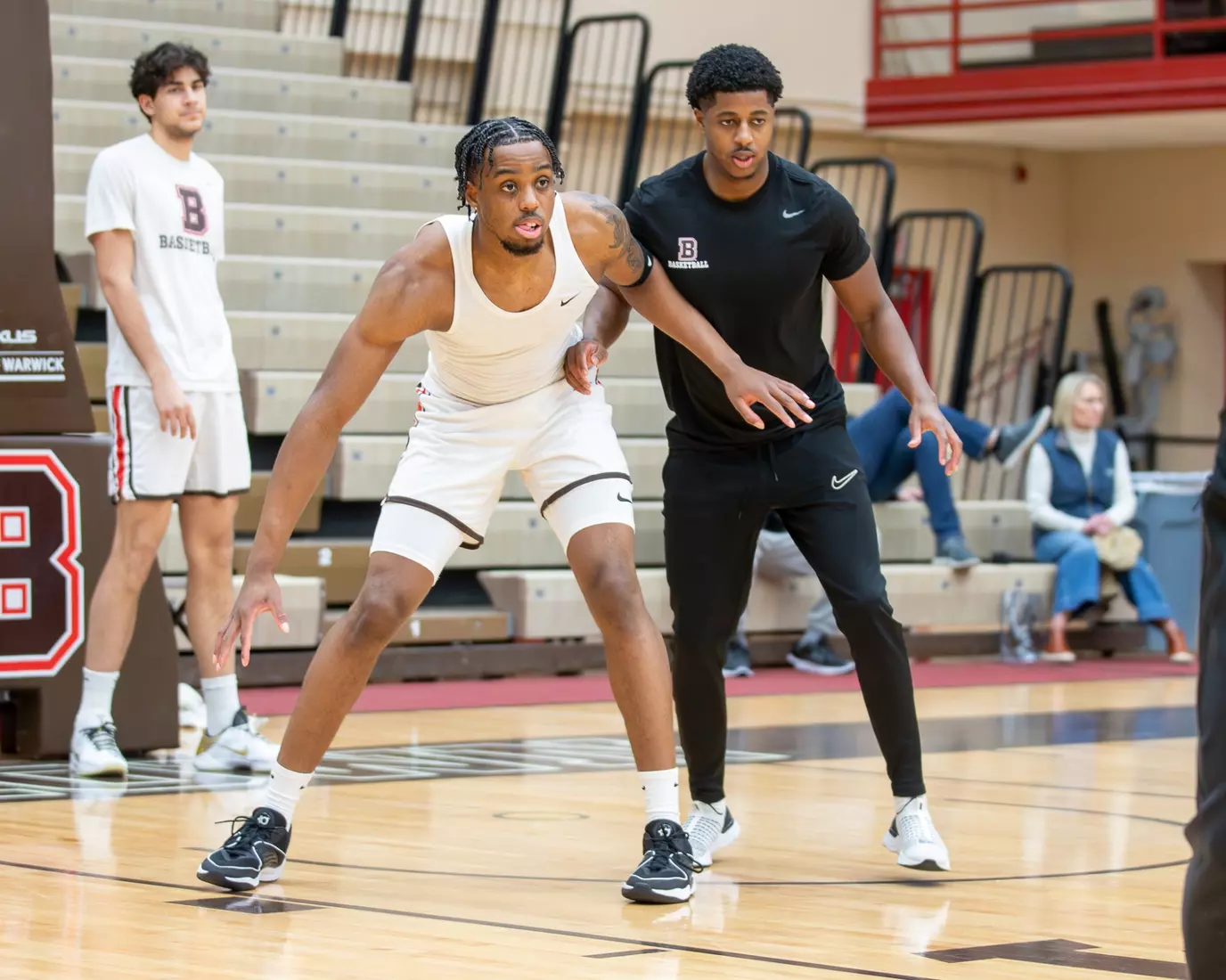 Kalu Anya and Syd Armand pregame vs Yale. January 9, 2024 inside the Pizzitola Sports Center