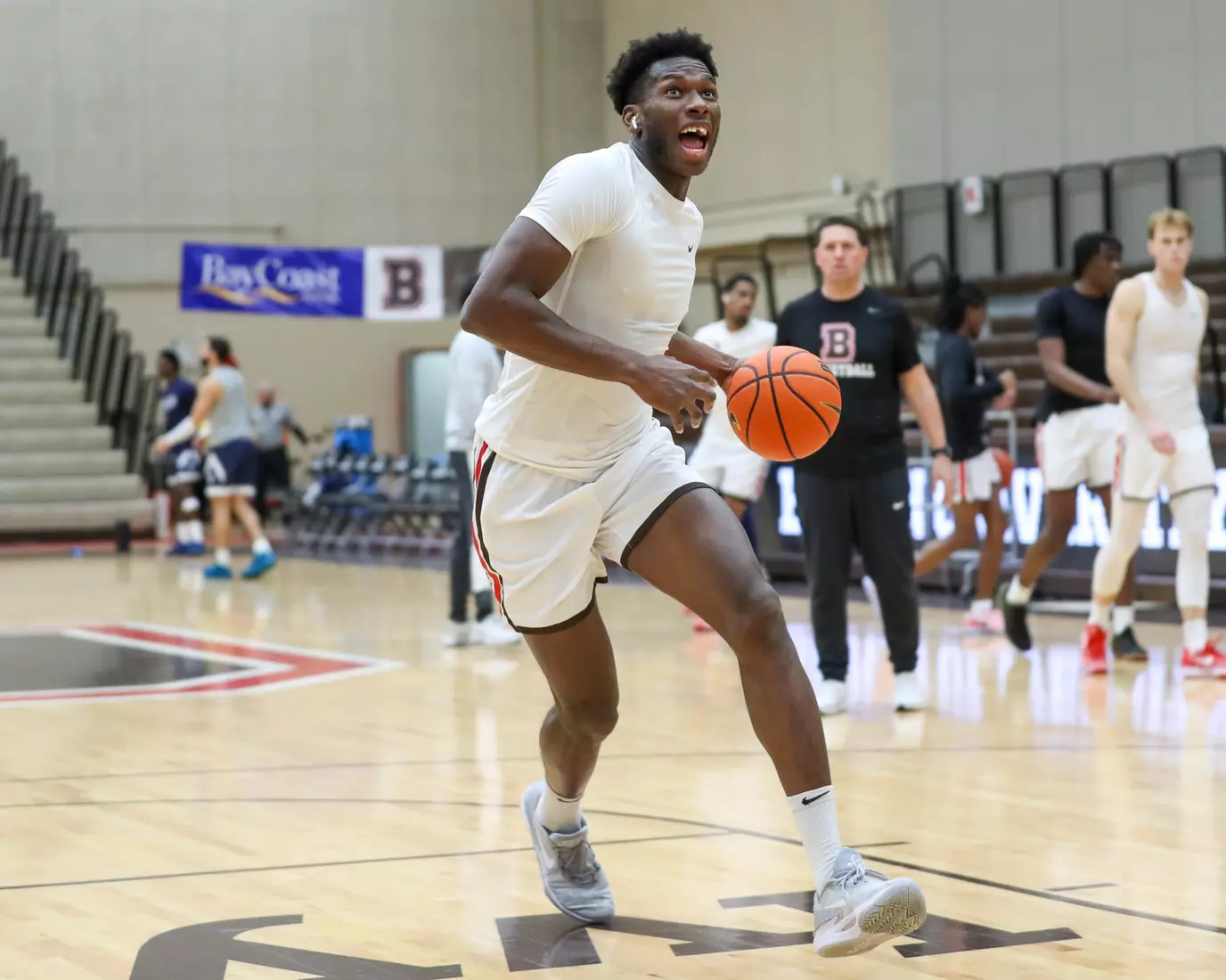 N'famara Dabo pregame vs Yale. January 9, 2024 inside the Pizzitola Sports Center