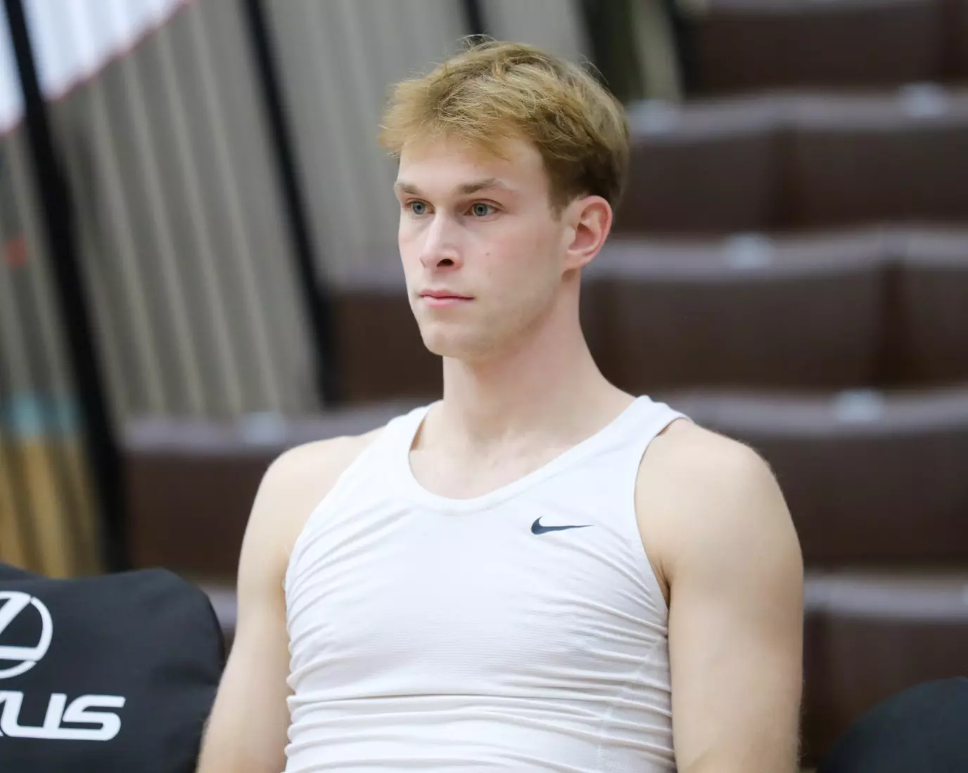 AJ Lesburt pregame vs Yale. January 9, 2024 inside the Pizzitola Sports Center