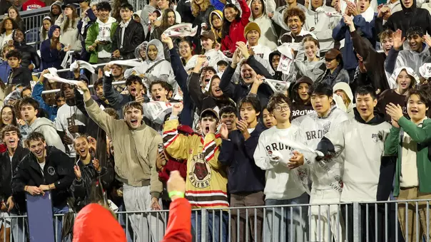 Brown's student section cheers on the Bears vs. Harvard in 2026
