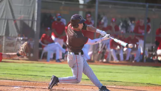 Logan Meusy bats against Miami University at the 2026 Snowbird Classic