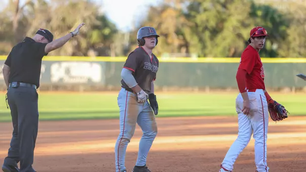 Alex Benevento stands on third base vs. Miami (OH)