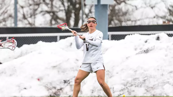Tessie Batchelder with the ball in her stick against Cornell (Mar. 7, 2026)