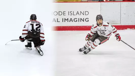 Ben Poitras (l.) and Zackary Tonelli (r.) skating at a home game. The duo were named All-Ivy