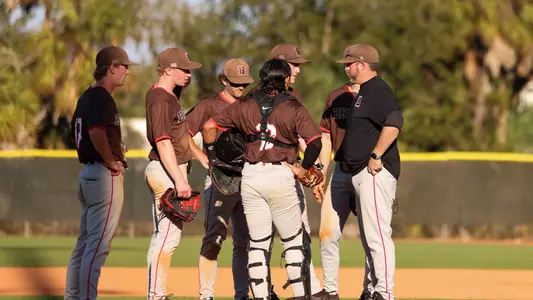 Andrew McKeon visits the mound against Miami (OH)