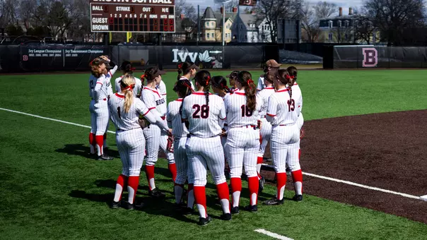 Brown softball team huddle