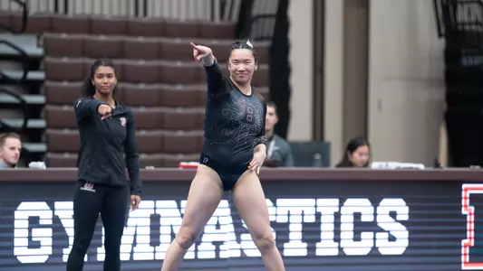 Sophia Dewar competes on floor at Brown's 2026 Senior Meet
