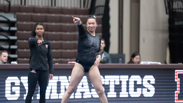 Sophia Dewar competes on floor at Brown's 2026 Senior Meet