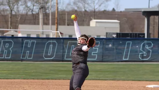 Macy Borowski pitches at Rhode Island