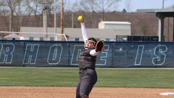 Macy Borowski pitches at Rhode Island
