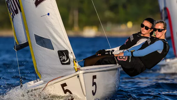Katherine McNamara and Gabriela Collins sailing