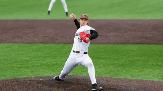 Peter Dubie pitches against Rhode Island in March 2026