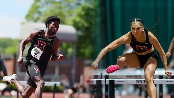 Trevor Wilder and Elle Riley compete during the 2024-25 track season