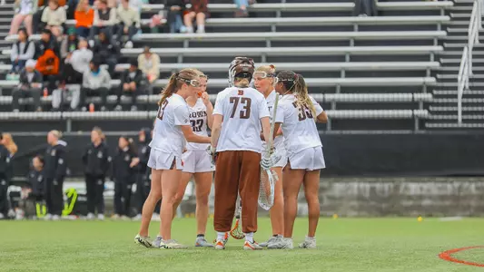 Women's Lacrosse Huddle Against Princeton on April 18