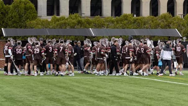 Men's Lacrosse Huddle at Harvard
