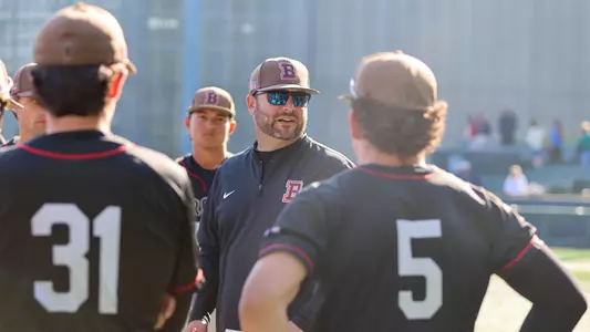 Frank Holbrook addresses the team at Penn, May 1, 2026