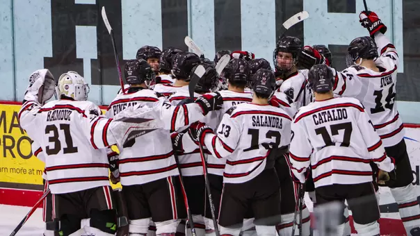 Brown celebrates a win over Harvard in February 2026