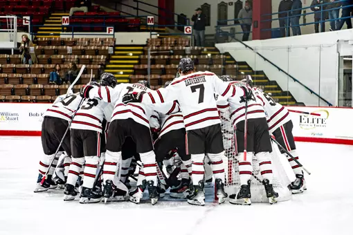 Men's Hockey Huddle Against Princeton