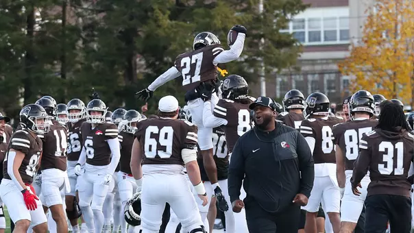 Cap Davis celebrates the game-winning interception against Dartmouth