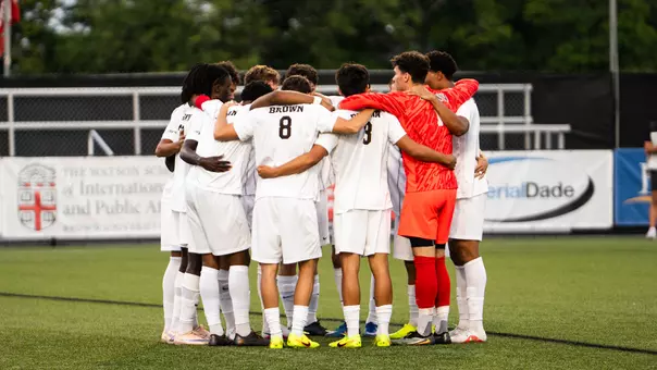 Brown Men's Soccer Team Huddle vs. New Haven