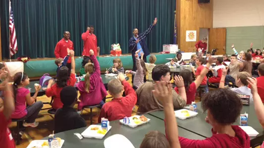 Men's Basketball Visits West View Elementary