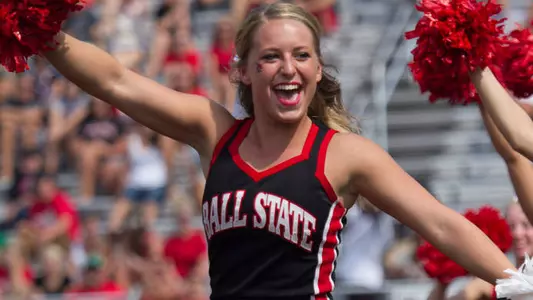 Emily Greene Cheers at a Ball State Football Game