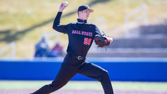 Ty Weatherly pitching for Ball State