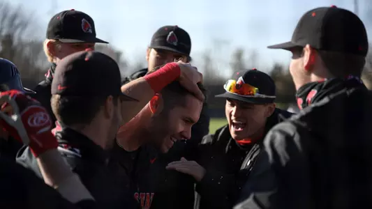 Messina celebrates a home run Ball State