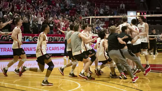 Men's Volleyball Rushing the Court