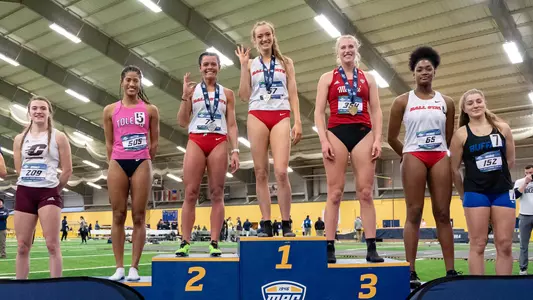 Charity Griffith (1), Karlie Zumbro (2), Jenelle Rogers (5) 2022 MAC Indoor Championships