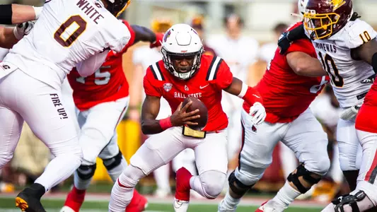 The Ball State football team competes against Central Michigan on Saturday, October 21, 2023 at Scheumann Stadium during Homecoming.