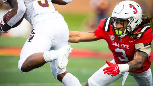 The Ball State football team competes against Central Michigan on Saturday, October 21, 2023 at Scheumann Stadium during Homecoming.