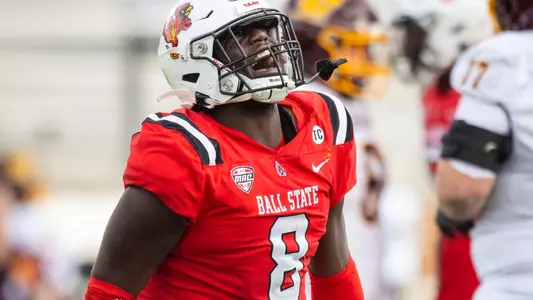 The Ball State football team competes against Central Michigan on Saturday, October 21, 2023 at Scheumann Stadium during Homecoming.