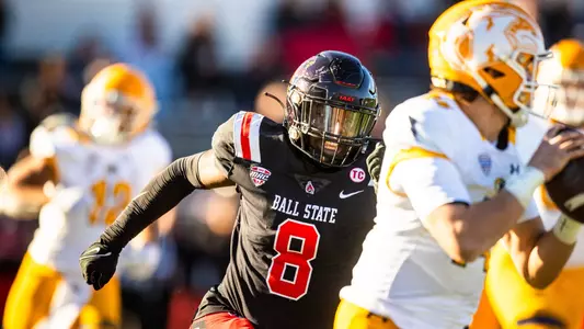 The Ball State Cardinals football team competes against the Kent State Golden Flashes at Scheumann Stadium on November 18, 2023 . Photo by Bobby Ellis.