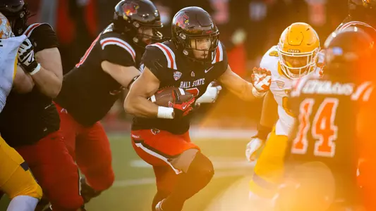 The Ball State Cardinals football team competes against the Kent State Golden Flashes at Scheumann Stadium on November 18, 2023 . Photo by Bobby Ellis.