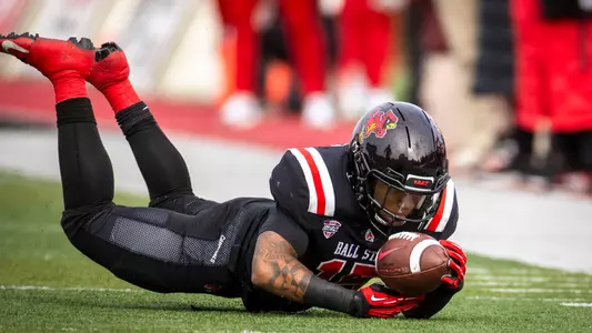 The Ball State football team competes against the Miami Redhawks at Scheumann Stadium on November 25, 2023. Photo by Bobby Ellis.