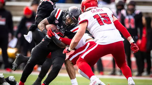 The Ball State football team competes against the Miami Redhawks at Scheumann Stadium on November 25, 2023. Photo by Bobby Ellis.